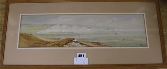 A. Beach, watercolour, The Seven Sisters, signed, 13 x 47cm